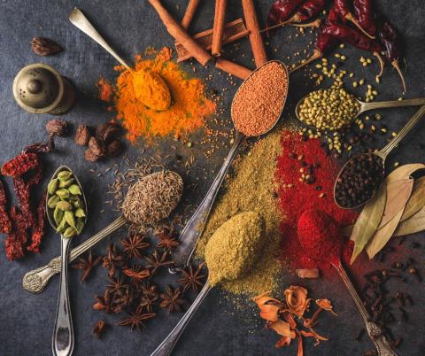 spoons full of various spices