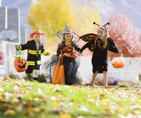 Group of kids in halloween costumes