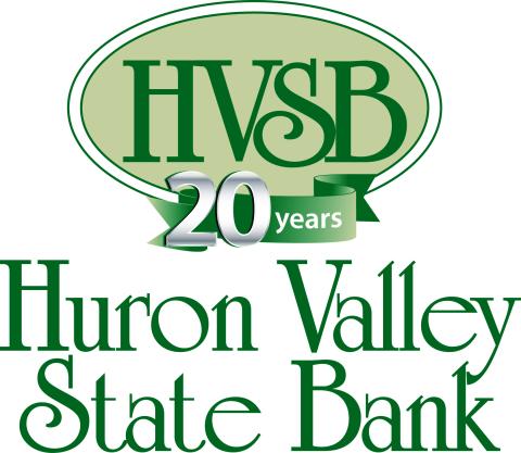 Logo for Huron Valley State Bank with a 20th anniversary ribbon.