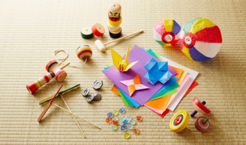 A variety of simple crafts and materials on a beige background