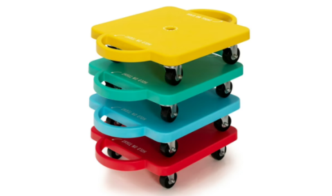 Stack of colorful flat scooters