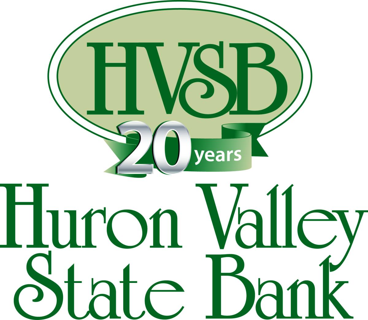 Logo for Huron Valley State Bank with a 20th anniversary ribbon.